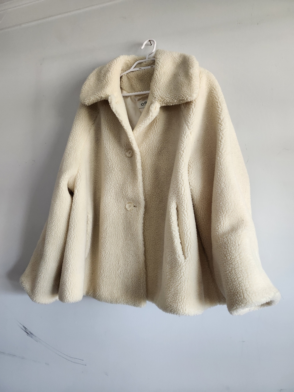 Orvis Ivory Teddy Bear Swing Coat Jacket Cream Faux Fur Fleece Soft Medium